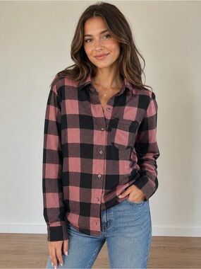 Bluenotes Black and Pink Plaid Boyfriend Fit Shirt